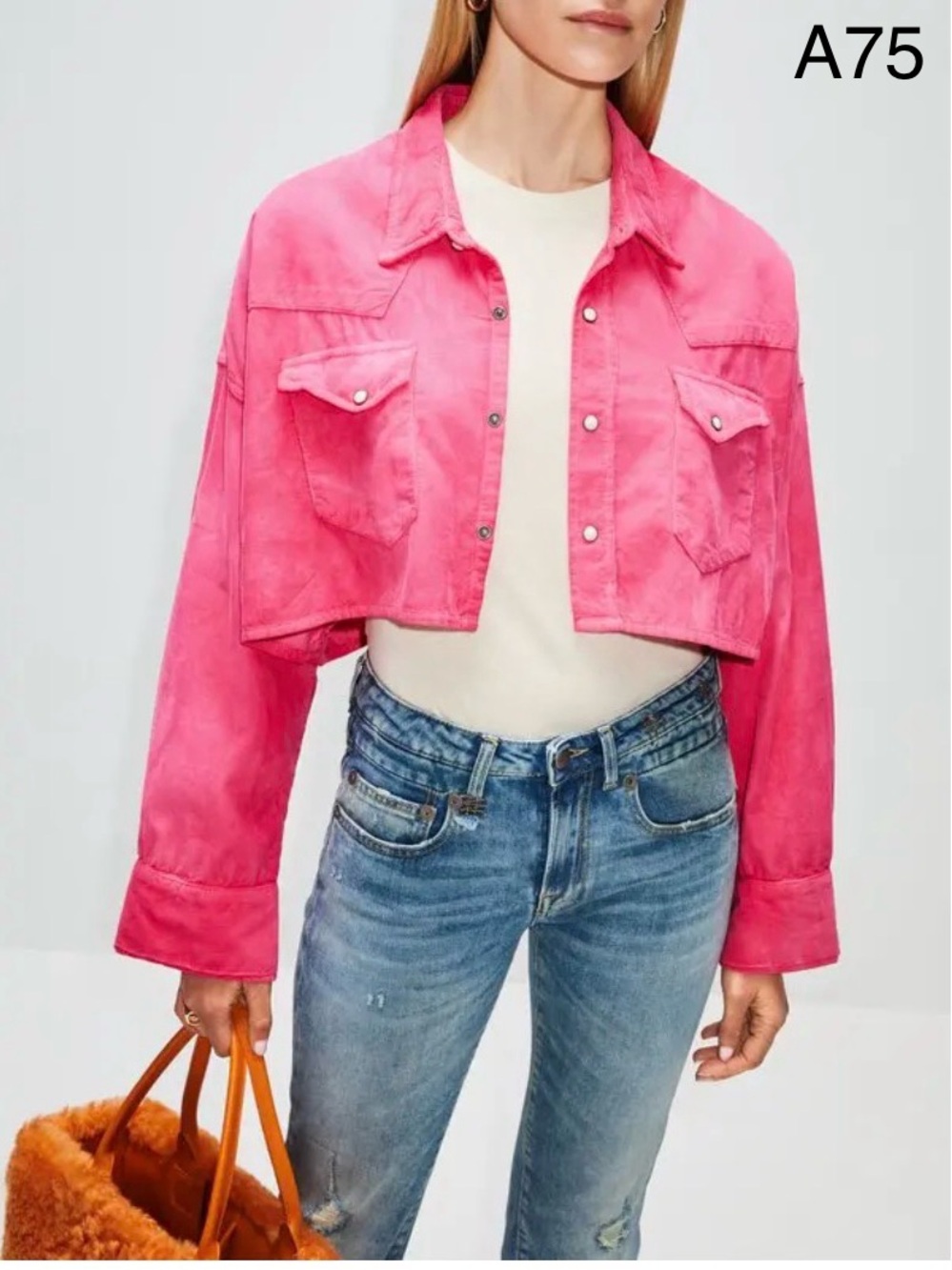R13 Vintage Cropped Hot Pink Jean Jacket 100% Cotton Size Small